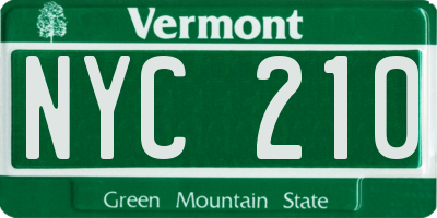 VT license plate NYC210