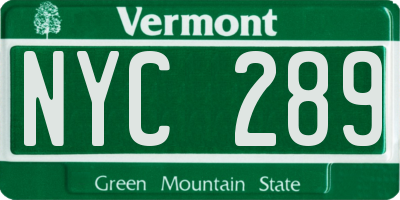 VT license plate NYC289