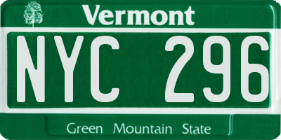 VT license plate NYC296
