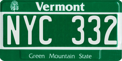 VT license plate NYC332