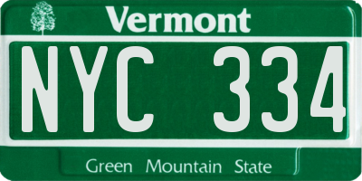 VT license plate NYC334