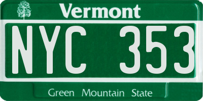 VT license plate NYC353
