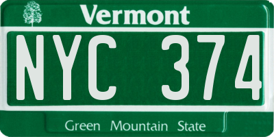 VT license plate NYC374