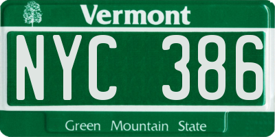 VT license plate NYC386