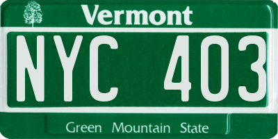 VT license plate NYC403