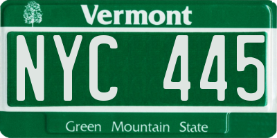 VT license plate NYC445