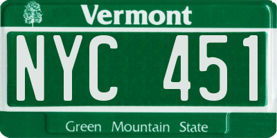 VT license plate NYC451