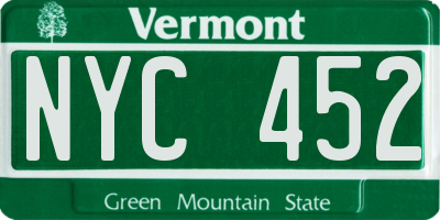 VT license plate NYC452