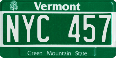 VT license plate NYC457