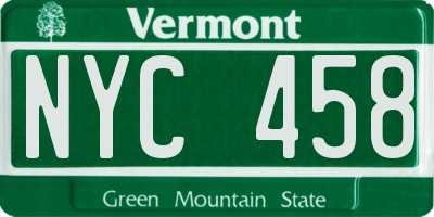 VT license plate NYC458