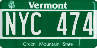 VT license plate NYC474