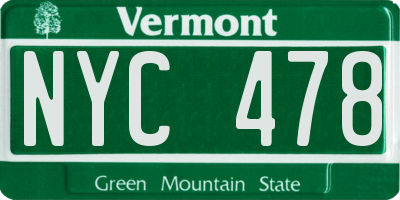 VT license plate NYC478