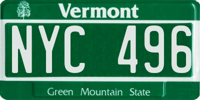 VT license plate NYC496