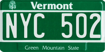 VT license plate NYC502
