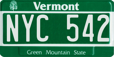 VT license plate NYC542