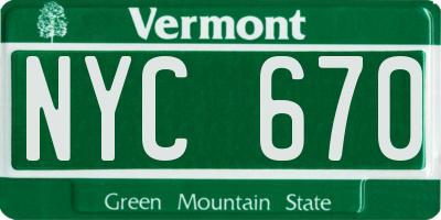 VT license plate NYC670