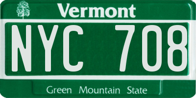 VT license plate NYC708