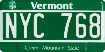 VT license plate NYC768