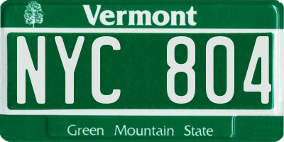 VT license plate NYC804