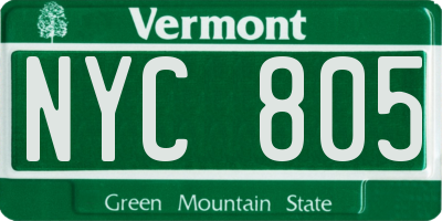 VT license plate NYC805