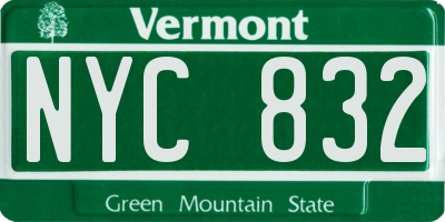 VT license plate NYC832