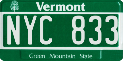 VT license plate NYC833