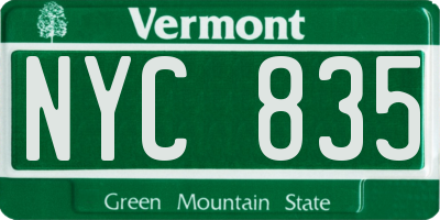 VT license plate NYC835