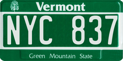 VT license plate NYC837