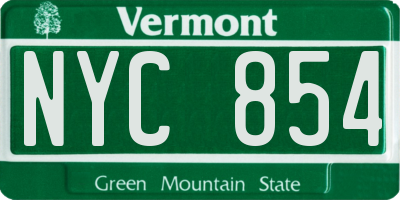 VT license plate NYC854