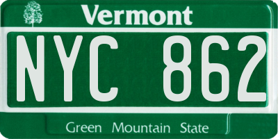 VT license plate NYC862