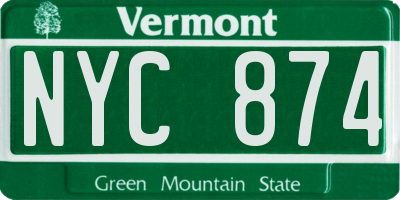 VT license plate NYC874