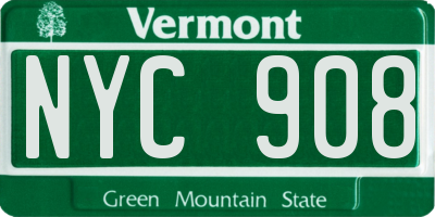 VT license plate NYC908