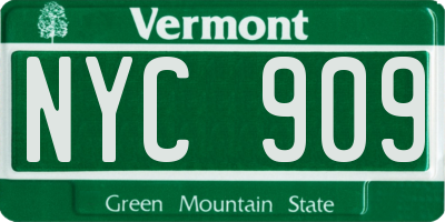 VT license plate NYC909