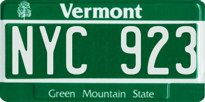 VT license plate NYC923