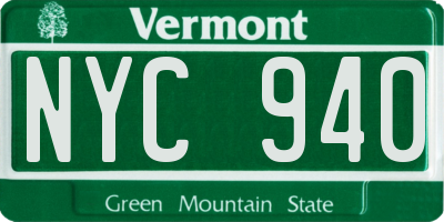 VT license plate NYC940