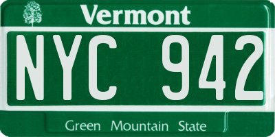 VT license plate NYC942