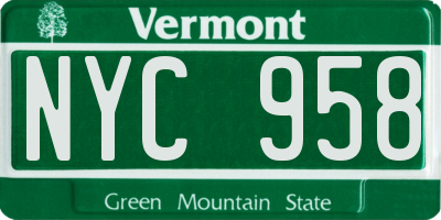 VT license plate NYC958