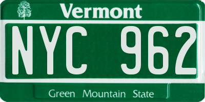 VT license plate NYC962