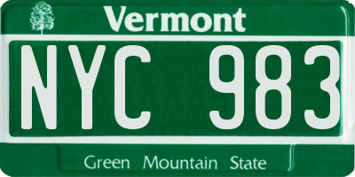 VT license plate NYC983