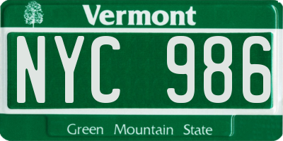 VT license plate NYC986
