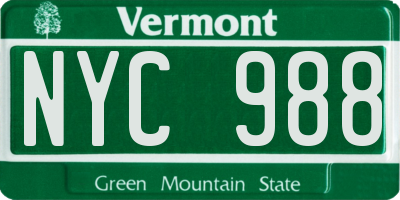 VT license plate NYC988