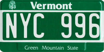 VT license plate NYC996