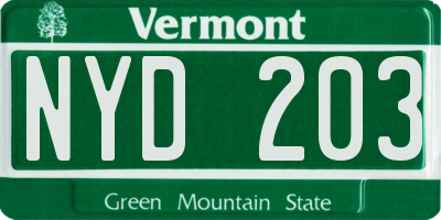 VT license plate NYD203