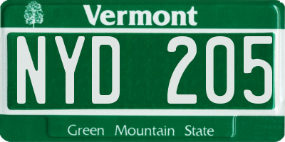 VT license plate NYD205