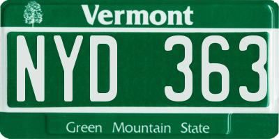 VT license plate NYD363