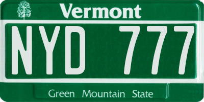 VT license plate NYD777