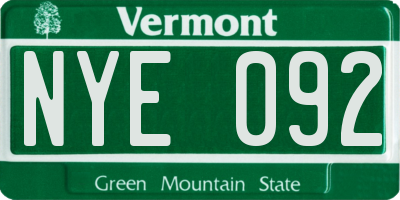 VT license plate NYE092