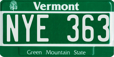 VT license plate NYE363