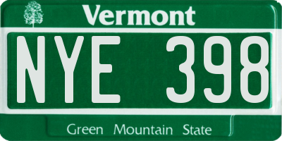 VT license plate NYE398