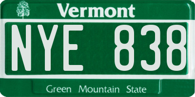 VT license plate NYE838